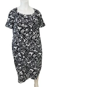 Roamans Midi Dress 20W Classic Back White Floral Print Back Zipper Sheath Career